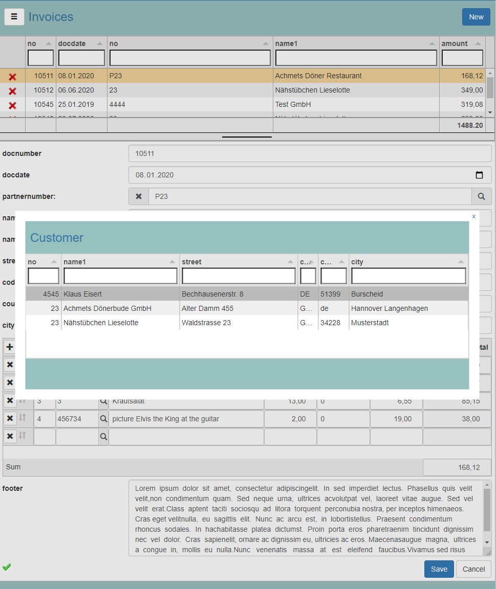 invoice with searchbox