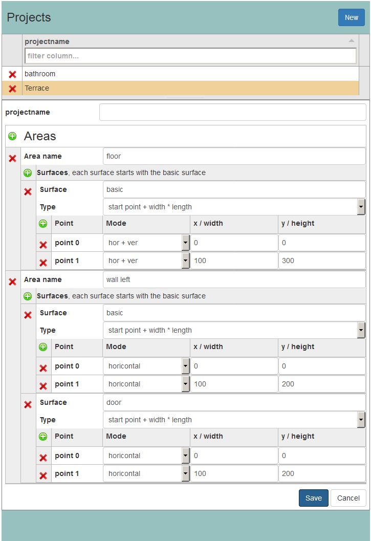 nested object: areas